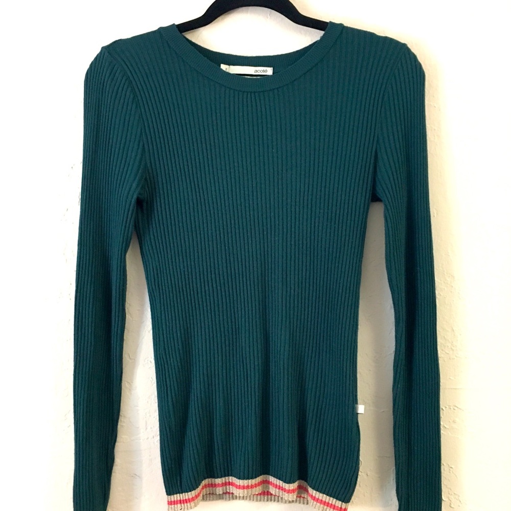 Acote Long Sleeve Ribbed Stretch Blouse Size 2 Green